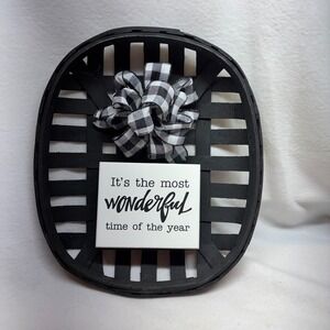 Black Tobacco Basket Sign Wonderful Time Of Year Gingham Bow‎ Farmhouse Decor